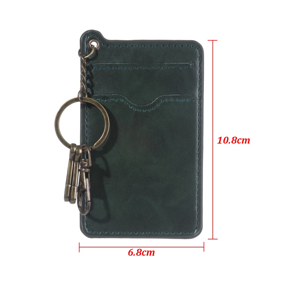 PU Leather ID Credit Card Holders with Key Ring Keychain Card Holder for Men Women Retro Business Card Bag