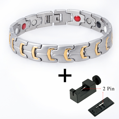 LITTLE FROG Charm Bracelet Men Magnetic FIR Healing Bracelets Bangles Homme Stainless Steel Silver Gold Accessories Link Chain: 10314 and tool