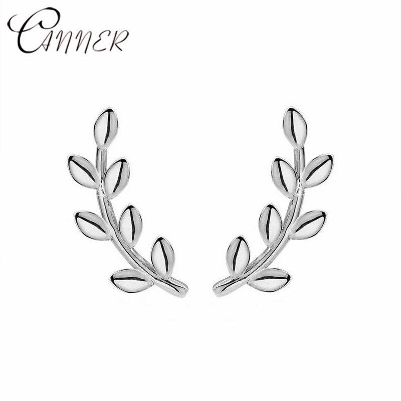 CANNER, pendientes de plata de ley 925 minimalistas a la para mujeres, joyería, pendientes trepadores de hojas, pendientes de tuerca, rama Oorbellen: silver