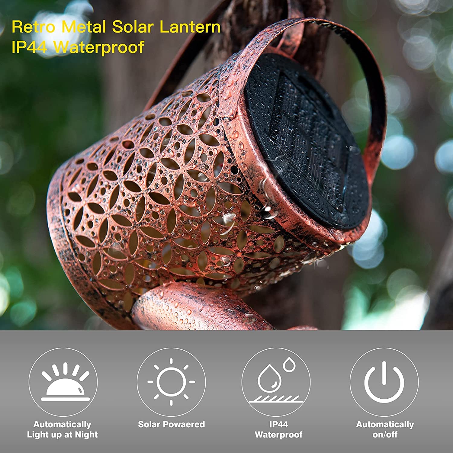 Solar Watering Can Waterfall Lights Garden Outdoor Art Lamps Hollow-out Iron Shower LED String Lights Decoracion Jardin Exterior