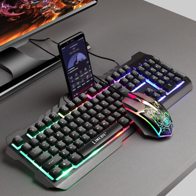 Gaming computer kablet mus tastatur sæt sæt farverig usb ergonomisk pc vandtæt tastatur optisk spil tastatur tastatur mus til mac: Sort