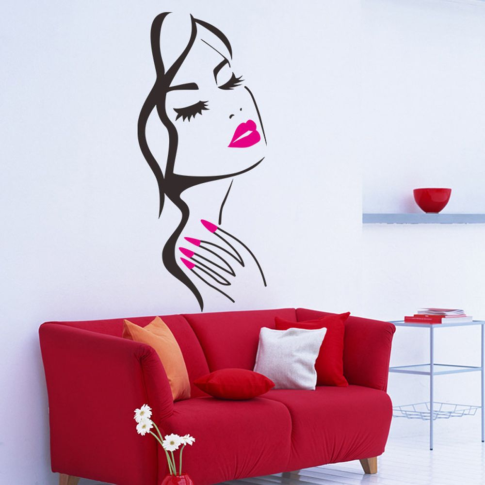 Schoonheidssalon Muurstickers Hand Manicure Nail Salon Mooie Meisje Gezicht Muurtattoo Art Posters Woonkamer Home Decoratie