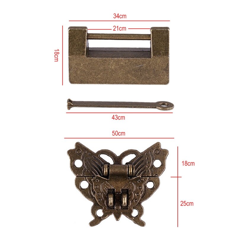 3 sett liten vintage lås med nøkkel og sommerfugllås hasp og skruer for smykkeskrin