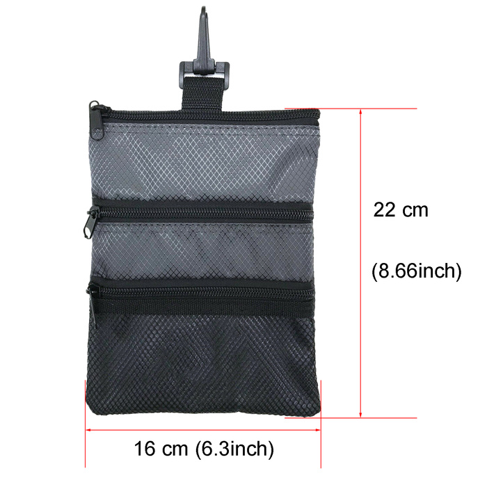 Upgrade Multi Pocket Golf Tee Pouch with Zipper and Clip Hook to Bags Durable Nylon Valuables Holder for Men Women
