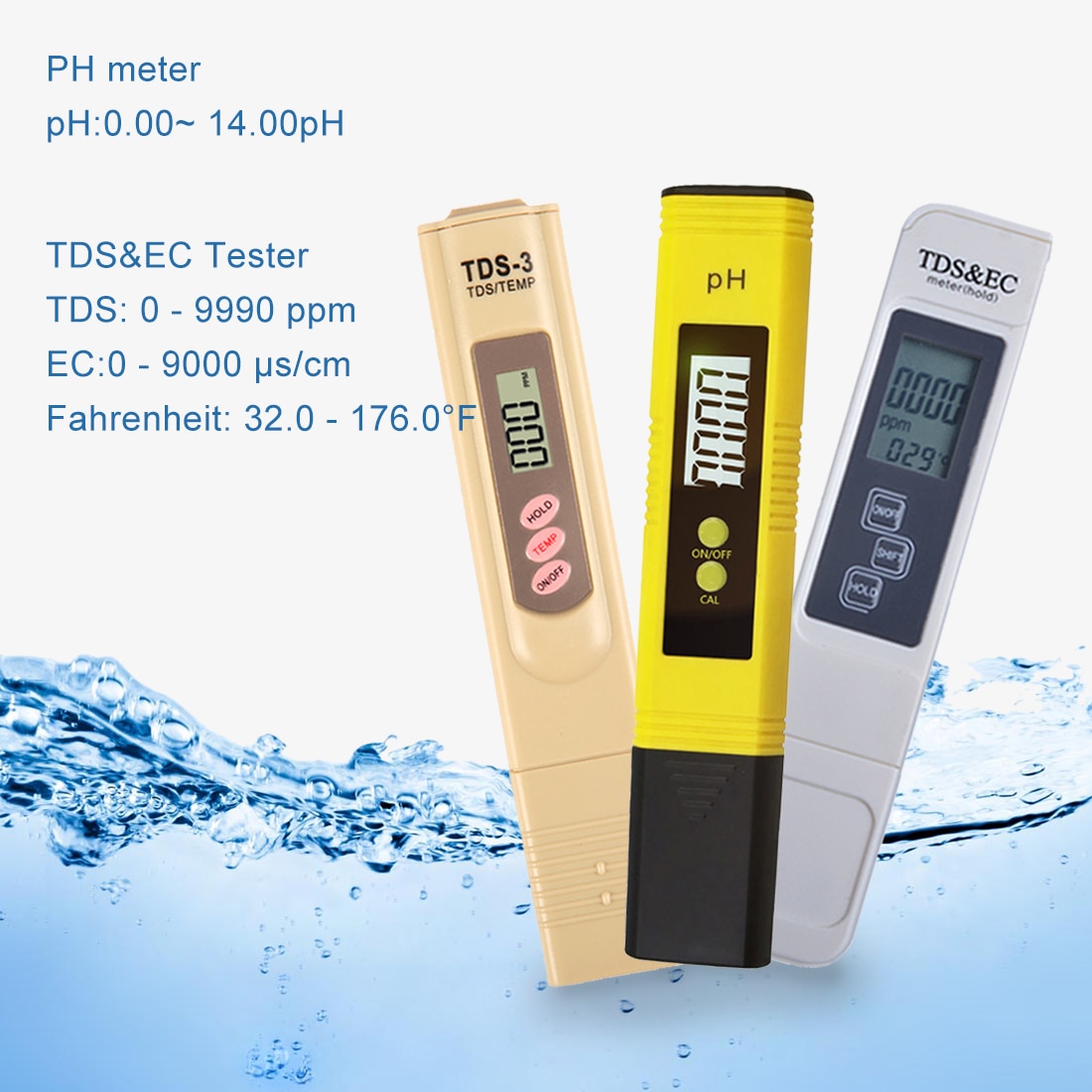 2Pcs Ph Tester + Tds & Ec Meter/TDS-3 Meter/Ph Papier Tester Meter Water Monitor tester Voor Zwembad Drinkwater Lcd Display