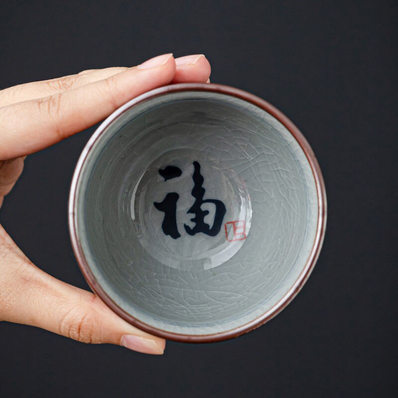 Ceramic hand-painted cup blue and white porcelain blessing cup kung fu tea cup antique cup 180ml