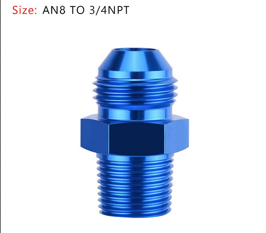 Areyourshop bil 1pc an4 an6 an8 an10 an12 npt rett fyringsolje luftslangetilpasning hannadapter blå bil biltilbehør: An8 to 3 4 npt