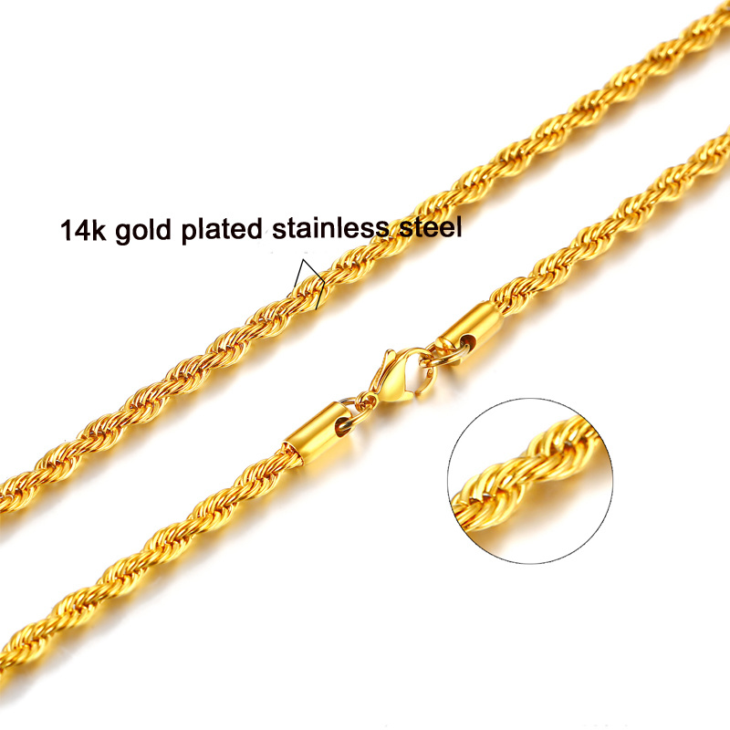 2Mm-5Mm Touw Ketting Voor Vrouwen Mannen, Roestvrij Staal Nooit Vervagen Waterdichte Sieraden: Overigen / Blauw / Goud-kleur