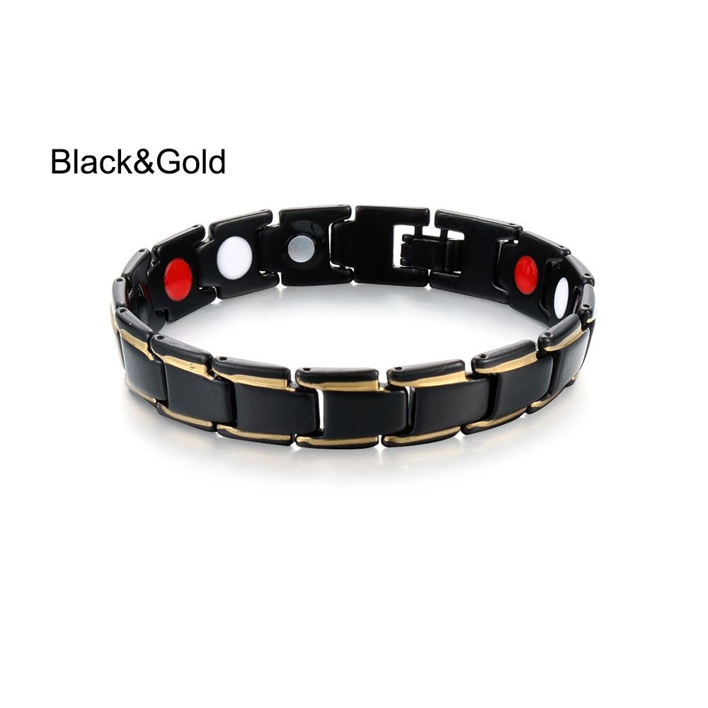 5 Colors Men's Jewelry Stainless Steel Therapeutic Energy Healing Bracelet Therapy Magnetic Bracelet Jewelry: Black-Gold