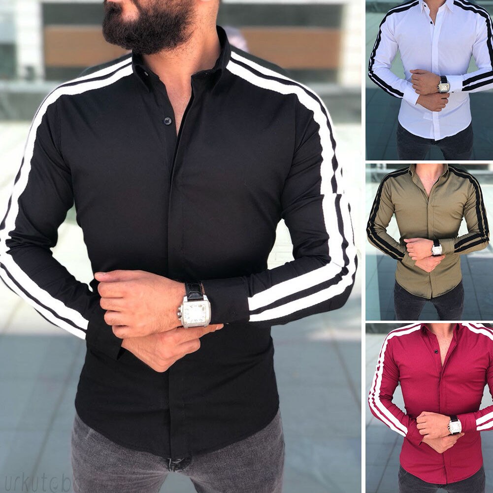 Men's Luxury Casual Business Dress Shirt Slim Fit Shirts Formal Long Sleeve Stylish Tops Black Green Red White