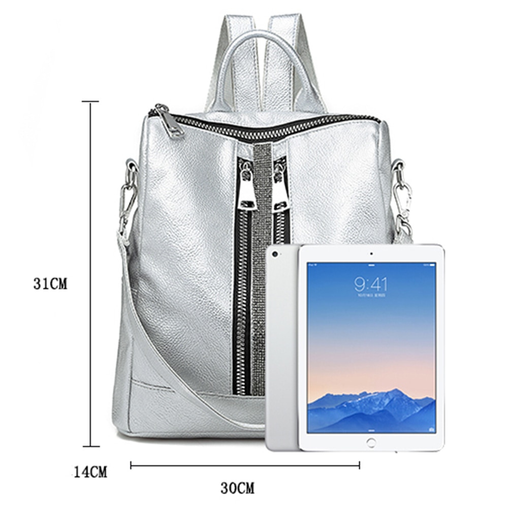 Women's Multi-function Zipper Backpack Soft Leather Waterproof Ladies Tote Luxury Shoulder Bag Sac A Dos Female