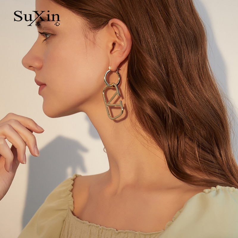 Suxin moda simples retro barroco brincos para mulheres de liga longa em forma de v pingente brincos jóias presente