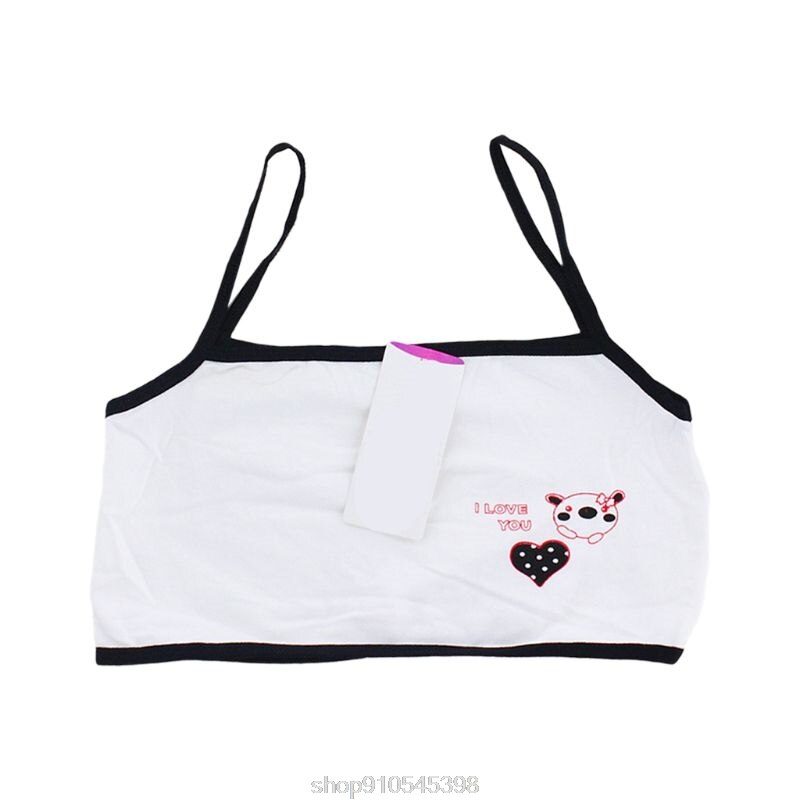 Young Girls Training Bra Bear Heart Printed Cotton Underwear Teenager Puberty Single Layer Bralette 6-14T N09 20: Black