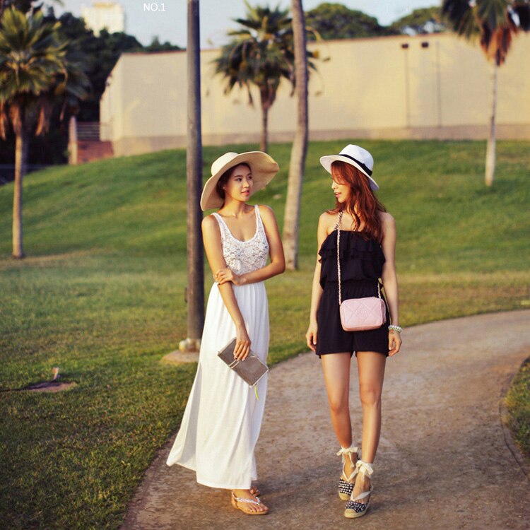 Kvinders hvide hat sommer sort overdimensioneret solbade strandhue kvinders strawhat solhat sommerhat