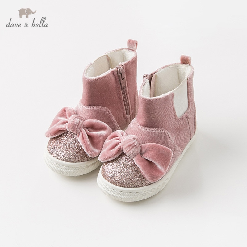 DB11594 Dave Bella autunm winter baby meisje laarzen mode schoenen roze mode boog laarzen meisje schoenen