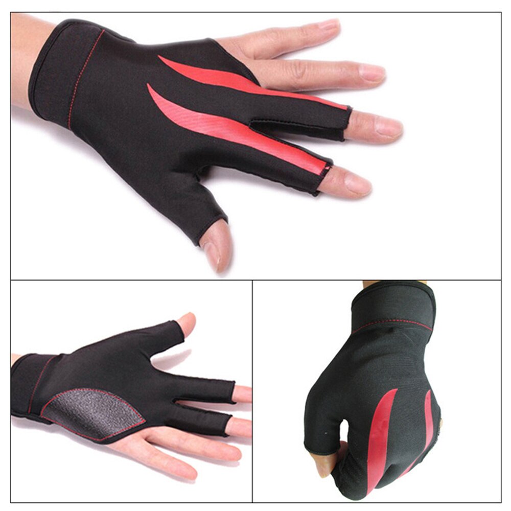 Biljart 3-Vinger Handschoen Snooker Pool Cue Shooter Handschoen Stretchable Half Vinger Voor Linkerhand (Rood)