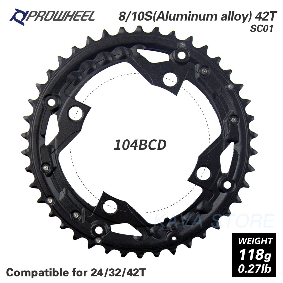 PROWHEEL Round Chainring 64/96/104BCD Mountain Bike Chainwheel 22/24/30/32/40/42/44T Crankset steel al Alloy Tooth plate Parts: 10S 42T SC01 AL