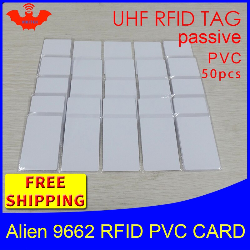 Uhf rfid tag pvc card alien 9662 915 mhz 868 mhz 860-960 mhz higgs 3 epc iso 18000-6c 50 pcs smart card passive rfid tag