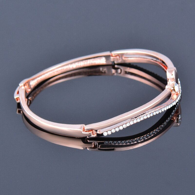 SINLEERY Romantic Rhinestone Heart Bangle For Women Rose Gold Silver Color Wedding Bracelets Jewelry SL490 SSF