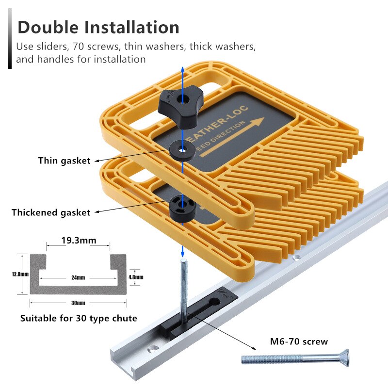 Extended Feather Loc Board Set Multi-purpose Woodworking Engraving Machine Double Featherboard Miter Gauge Slot DIY Tool