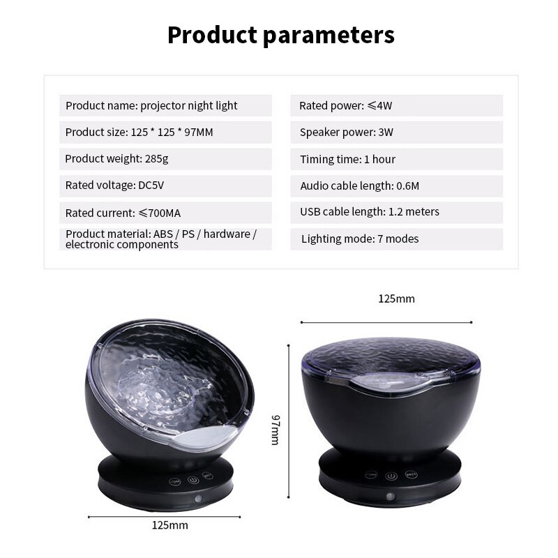 Usb projektor nattlys ledet stjernehimmel projektor nordlys hjelpe søvn marine projeksjonslys fargerike havbølge nattlys