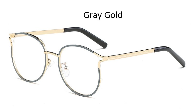 golden women's eyeglasses frame Retro Round metal frame computer clear glasses women Cat eye transparent eyeglass frame: Gold Gray