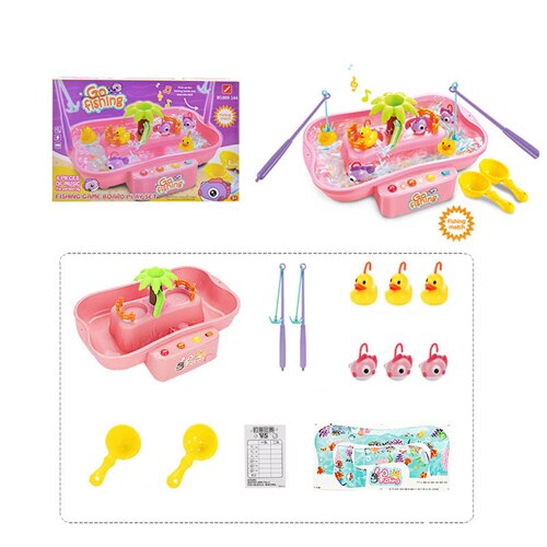 freundlicher Emulational Elektrische Dreh Angeln Spielzeug einstellen Echt Wasser Fluss Ente Fisch Spielzeug Hydrodynamischen Zyklus Musik &Ampere; LED Fisch Schwimmbad einstellen: rosa