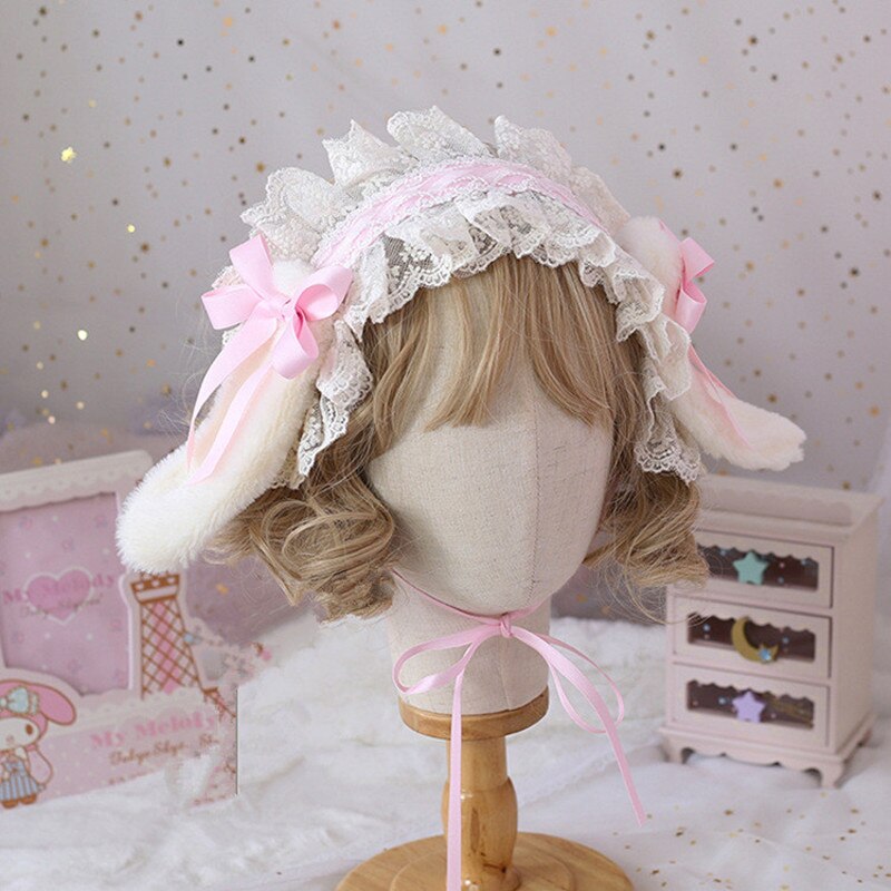 Lolita – serre-tête en dentelle avec nœud papillon, accessoire de coiffure japonais, oreilles de lapin, pinces à cheveux, Cosplay