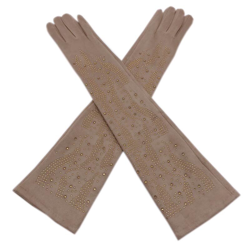 Höst och vinter mocka supermjuka handskar dam varm middag förlängd körning lång stil vackra handskar röda