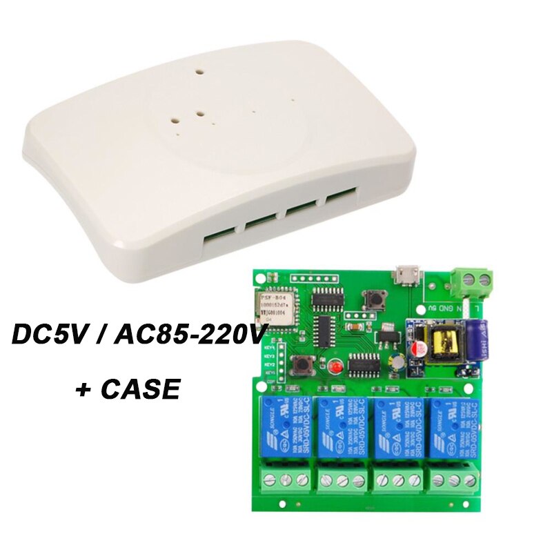 4CH Smart Remote Control Module RF Receive 5V-220V 10A Relays WIFI Wireless Switch Home eWeLink APP Work With Alexa Google home: DC5V/AC85-220V Case