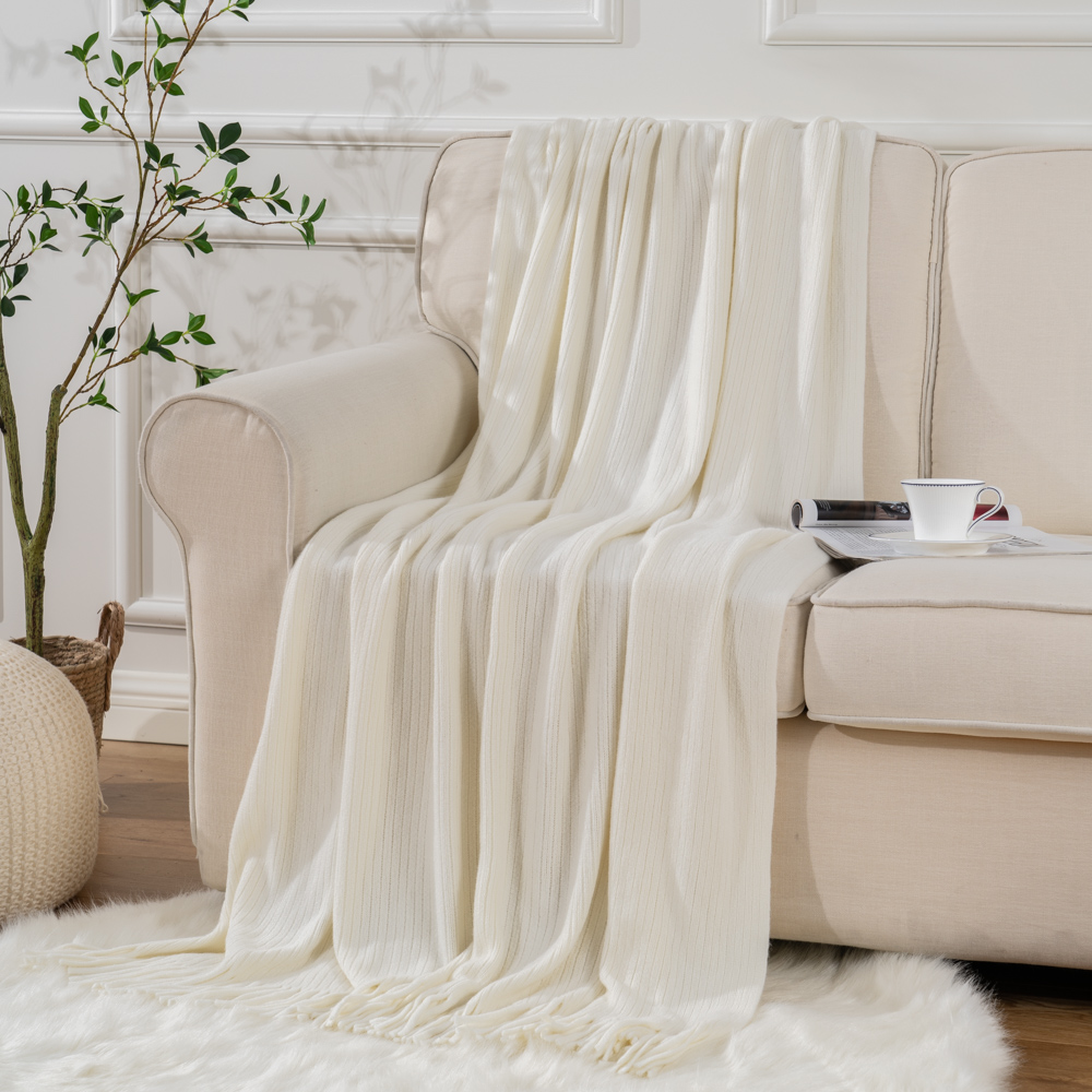 DIMI 100% Acrylic Knitted Blanket Thicken Warm Super Soft Throws Blanket Decorative Bed Blanket For Sofa Perfect: White / 125x200cm
