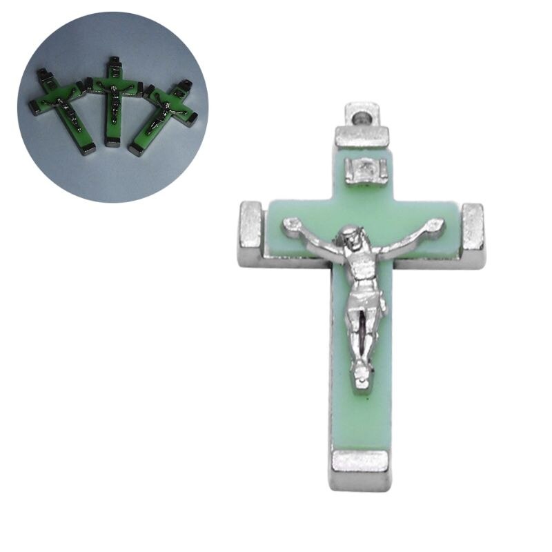 5x Metalen Christus Jezus Kruis Lichtgevende Glow In The Dark Hanger Kruisbeeld Ornamenten J78C