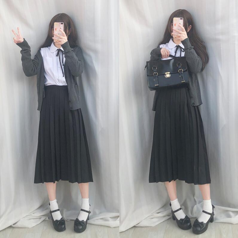 Japanese sailor suit long-sleeved school uniform student wear class Japanese JK uniform shirt long skirt coat three / set JK004