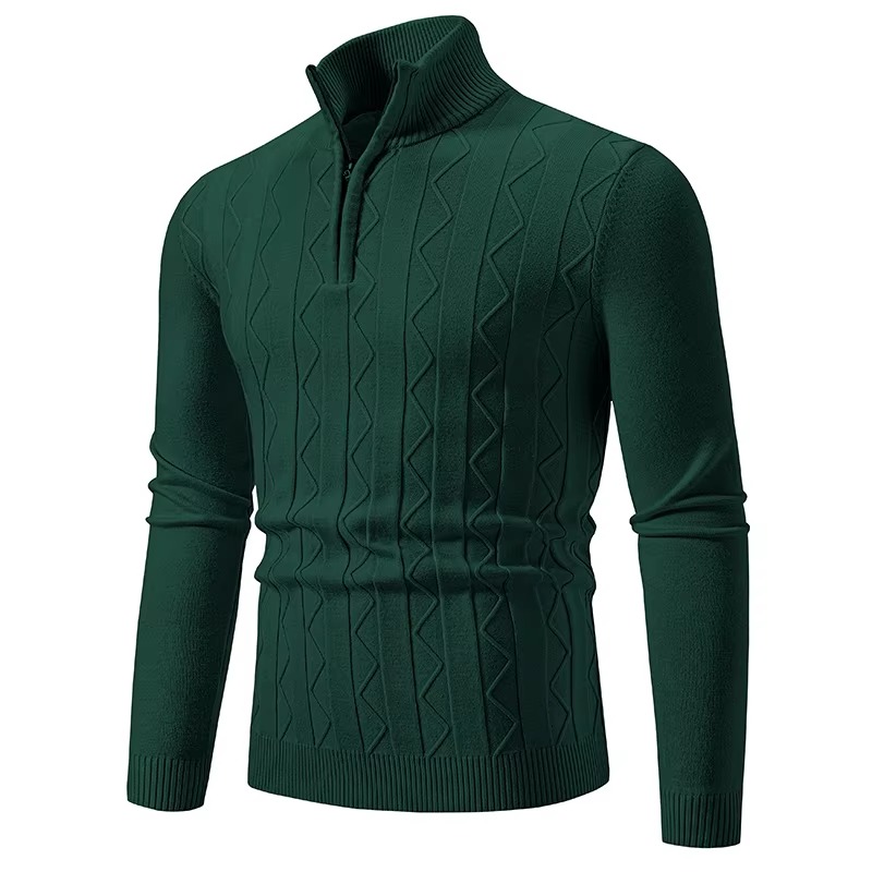 Automne quart de fermeture éclair pull hommes pull tricot à manches longues pull hommes hiver mince décontracté col roulé faux cou chandails