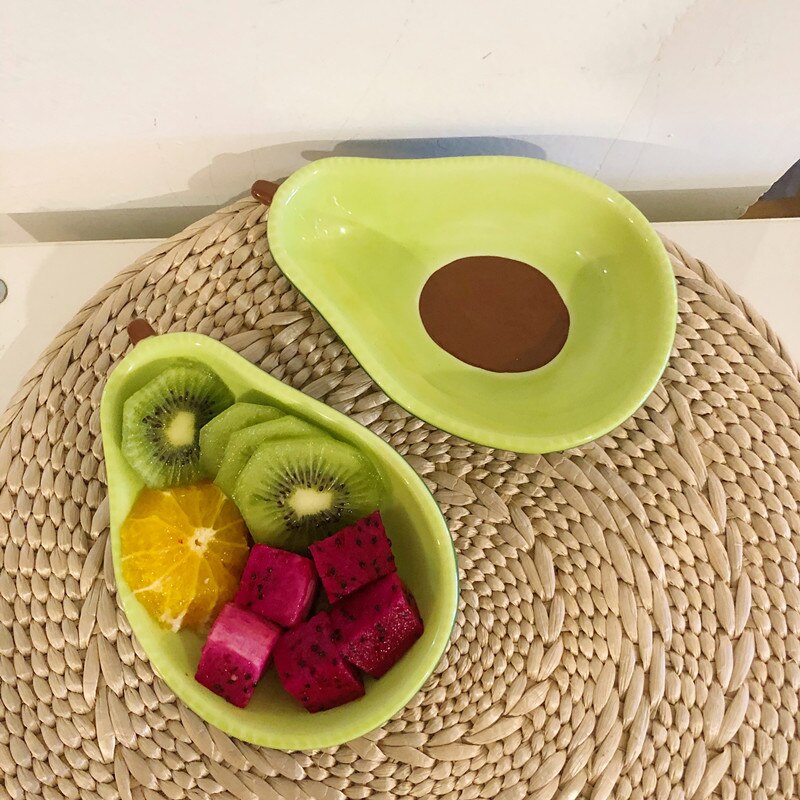 1pcs huge cute avocado shape ceramic fruit salad plate snack dish rice soup bowl tableware supplies 6.5 inch pf9065