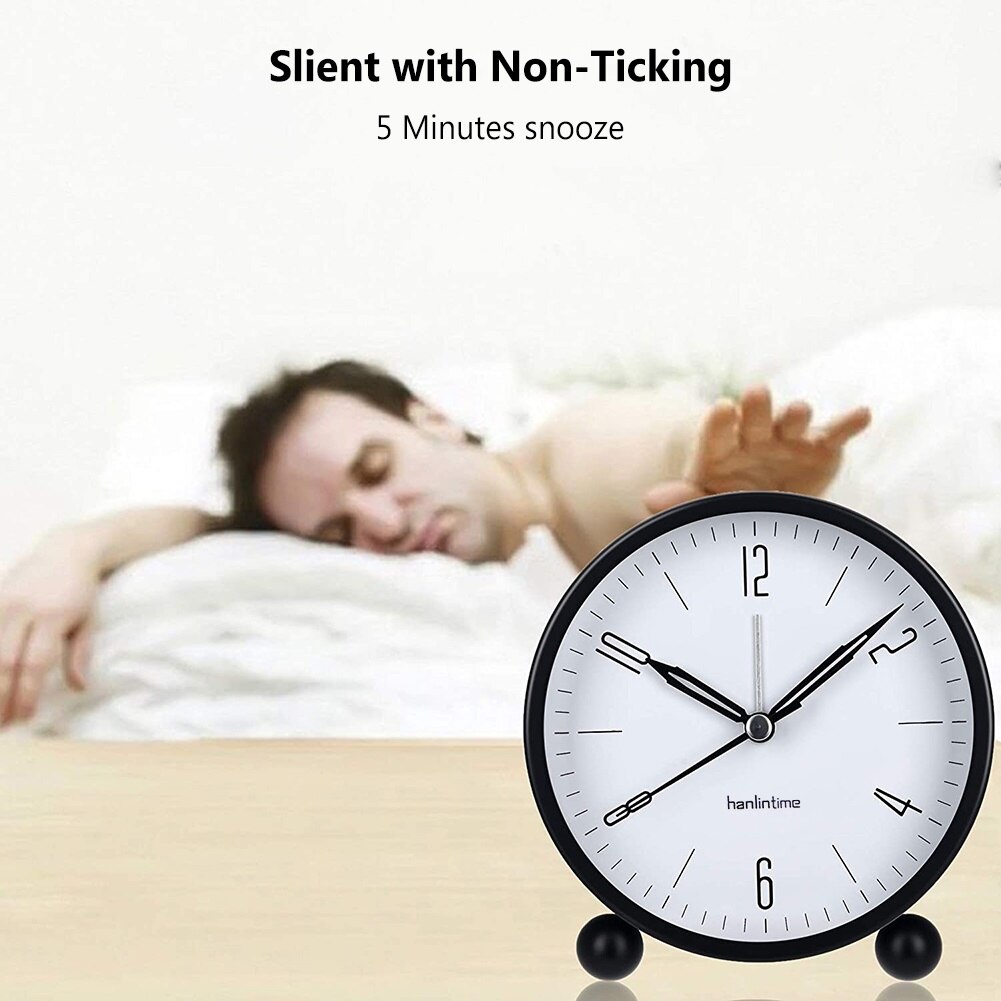 4inch Metal Round Alarm Clock Quiet Desktop Bedroom Battery Operated Timepiece Round is simple and . in bedroom,
