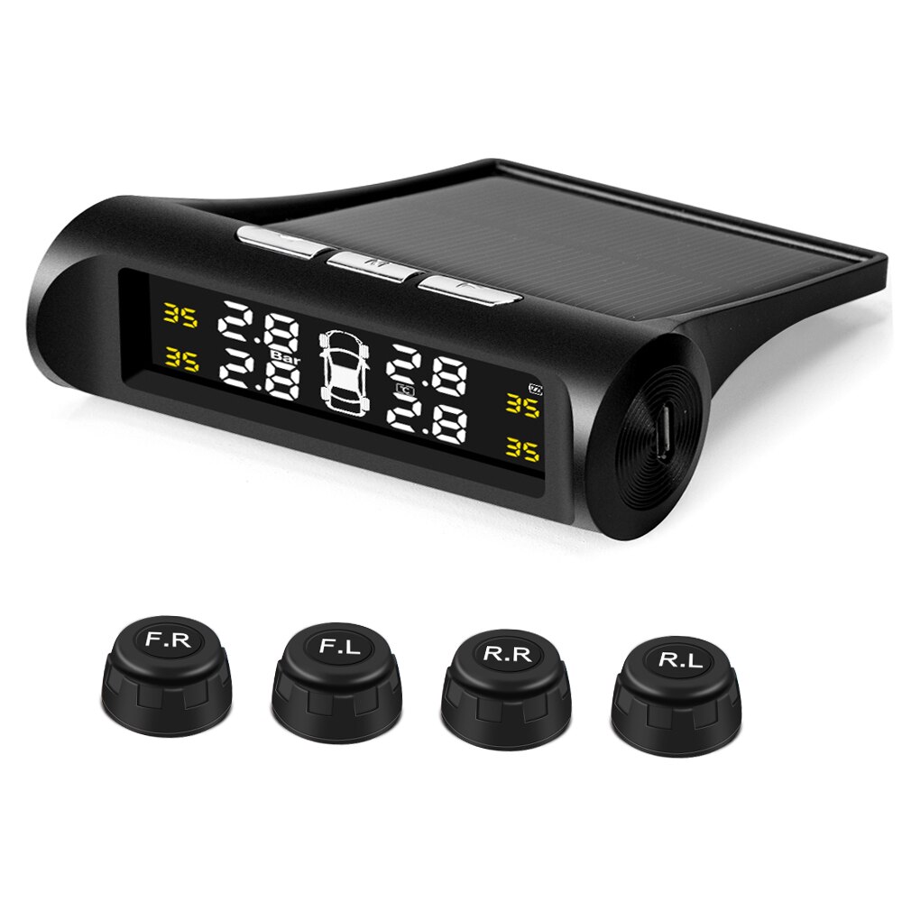 Sensor de presión de neumáticos TPMS para coche, carga Solar USB, sistema de monitoreo Psi, herramienta de alarma de seguridad para neumáticos, sensores de presión para neumáticos en tiempo Real presion neumaticos: A External sensors
