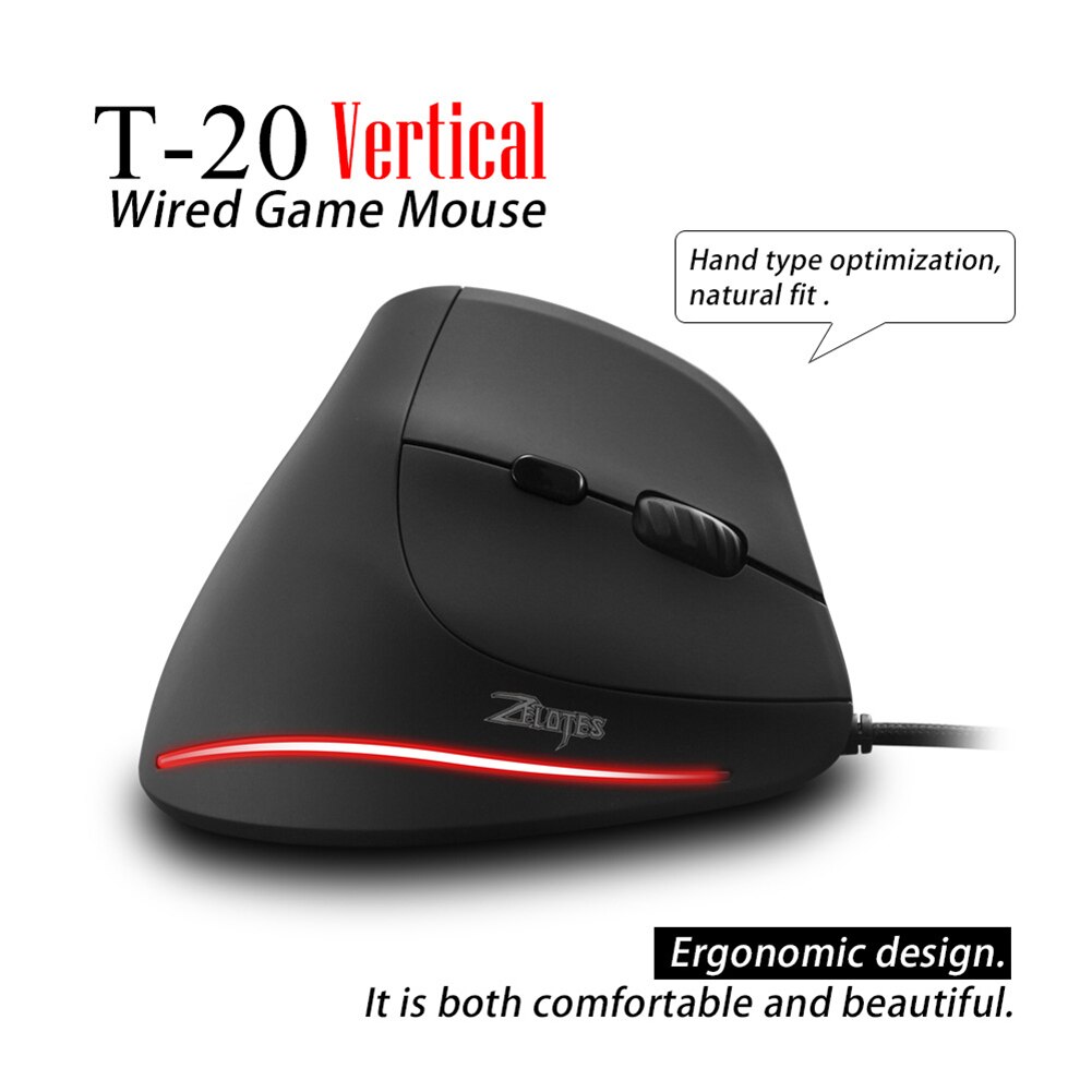 ZELOTES T20 USB Wired Vertikale Optische Maus Wiederaufladbare Ergonomische 4 Zahnräder 3200 DPI 6 Tasten Gaming Mäuse für PC Computer