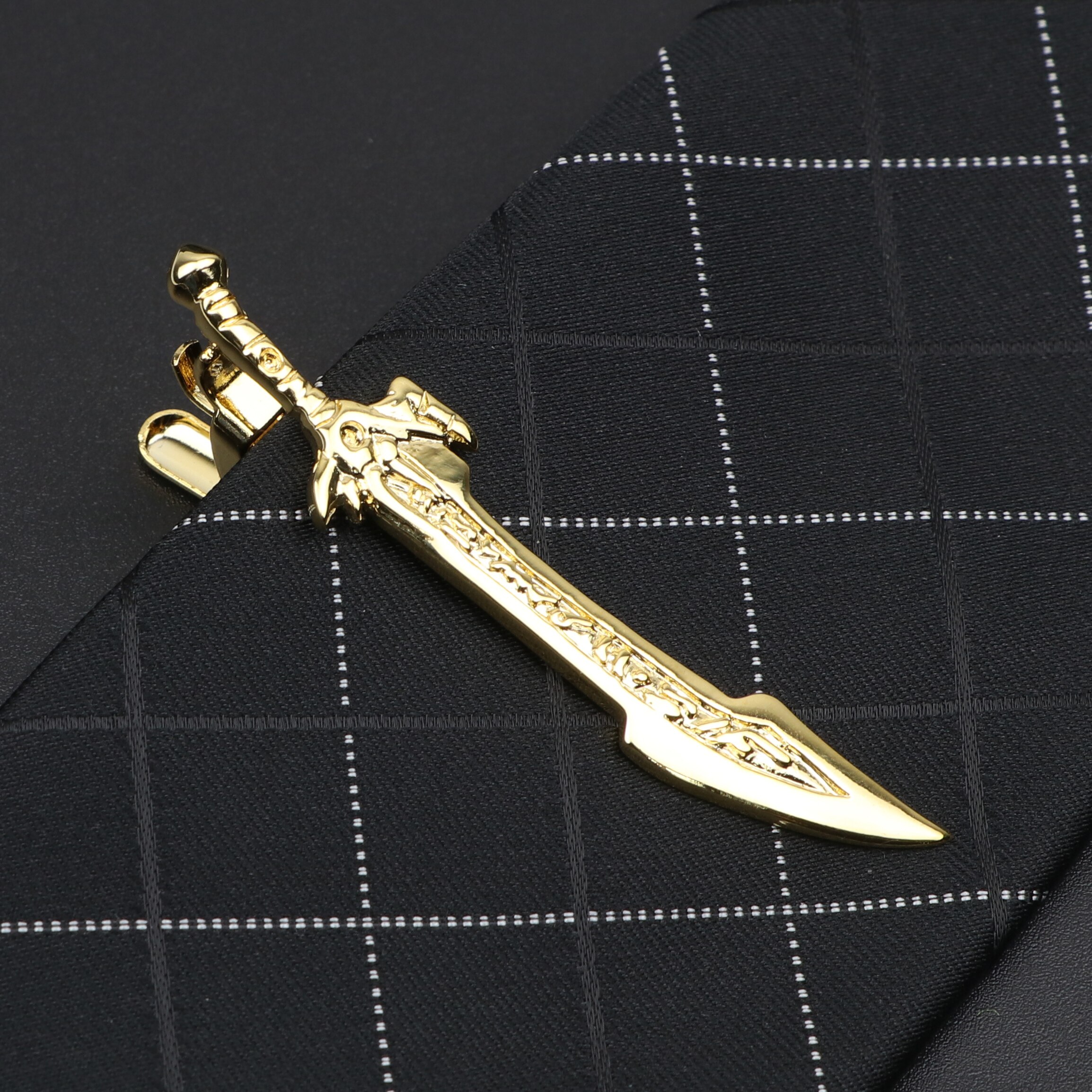 Men's Metal Tie Clip Luxury Airplane Beard Sword Dinosaur Pen Guitar Shape Wedding Party Bar Tie Accessories: Imitation Rhodium Plated