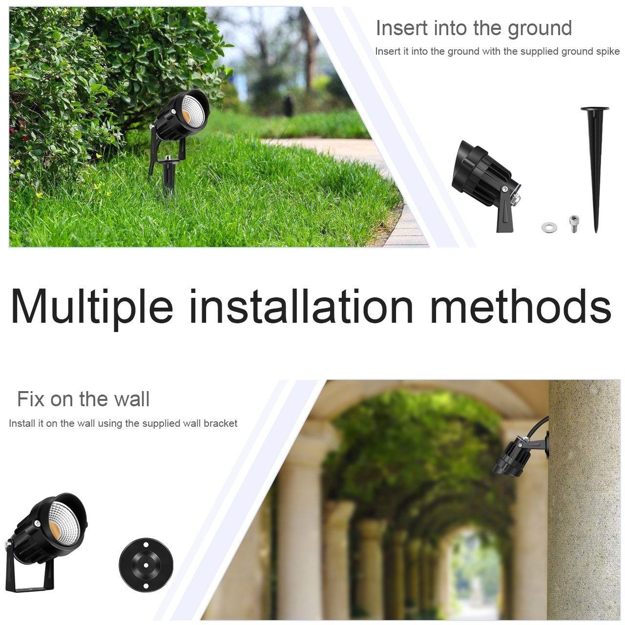 Landscape Lights 10W Waterproof LED Garden Spotlights RGB COB Chip Outdoor Lawn Patio Pathway Spotlight AC85-265V/ AC/DC12V