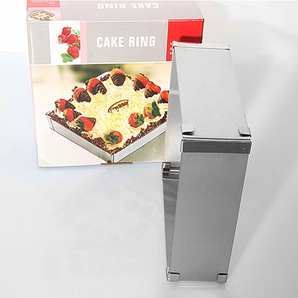 Molde para pastel cuadrado de acero inoxidable, anillo ajustable para Mousse, molde para hornear, repostería, accesorios para postres, herramienta de decoración de pasteles #42
