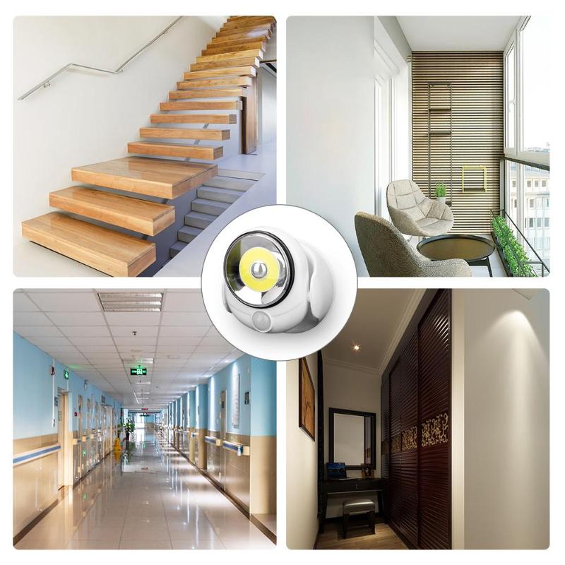COB luz LED con sensor de movimiento 180 grados de rotación pasillo escalera camino de la noche lámpara con tres agujeros colgantes en el lado inferior