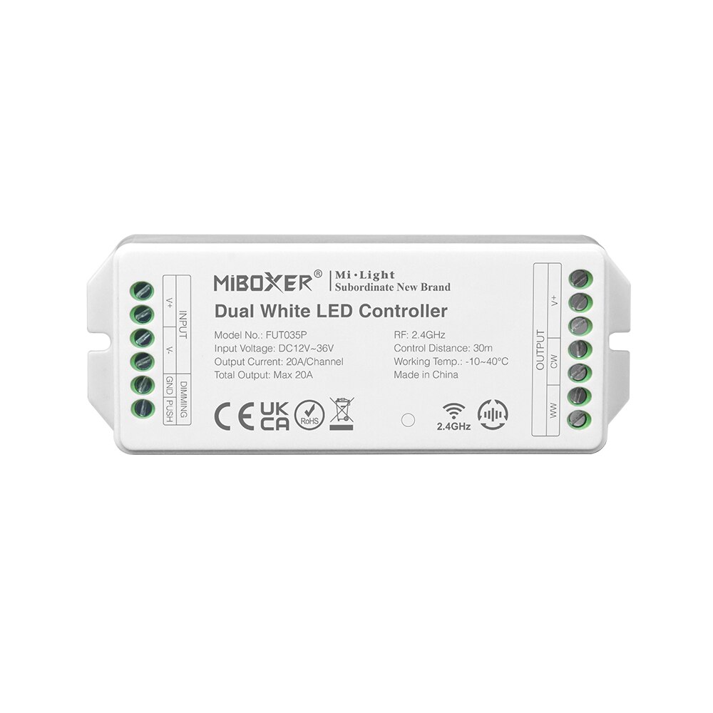 Miboxer High Current Output LED Controller 12V 24V 36V 20A Single Color/Dual White/RGB/RGBW/RGB+CCT LED Strip Lights Tape Dimmer: CCT FUT035P
