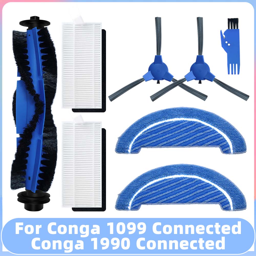 Compatible con Conga 1099 Connected / 1990 Connected Robot repuestos de aspiradora cepillo lateral principal filtro fregona accesorio de repuesto: Rojo