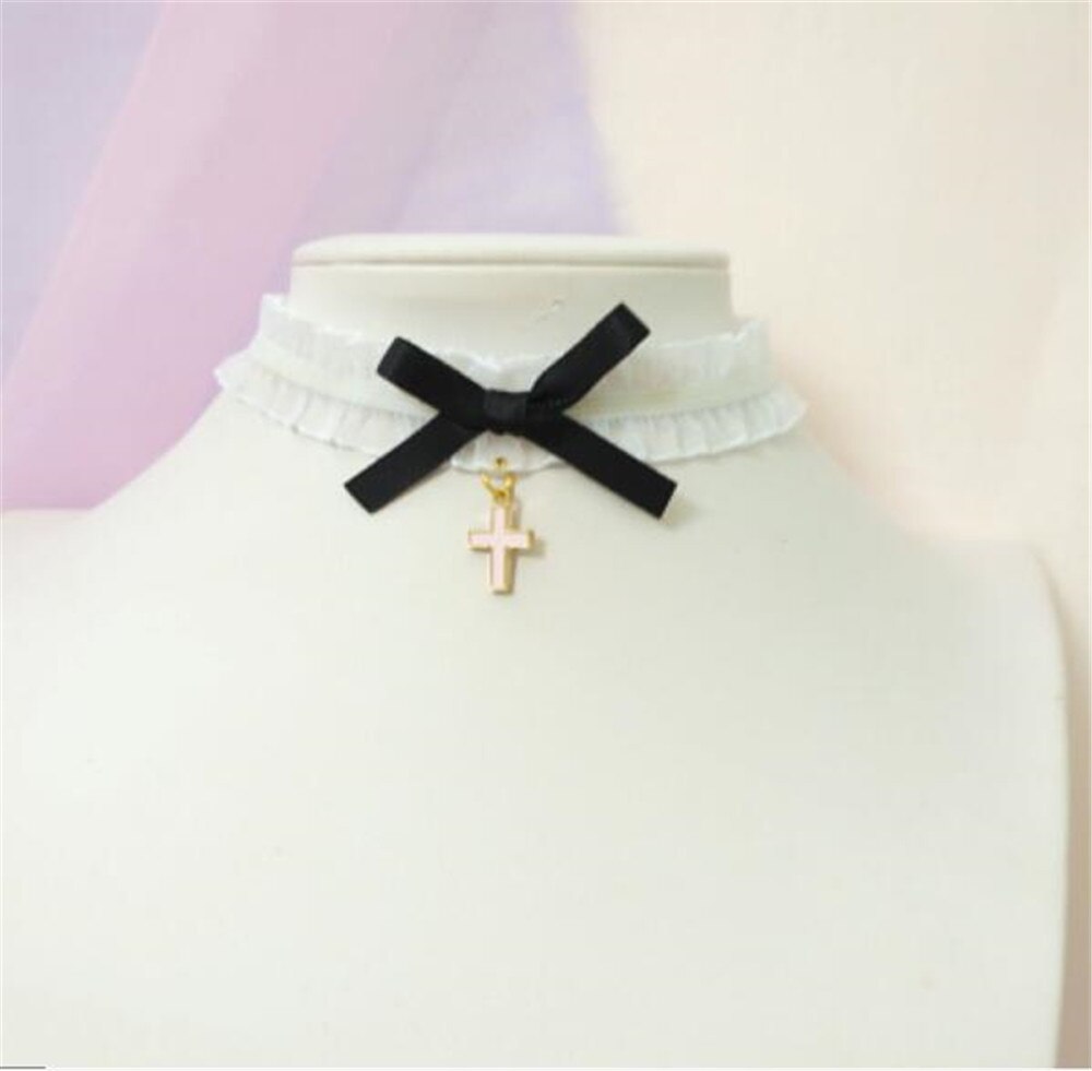 Süße kreuz anhänger bownot Halsband Harajuku Nette Lolita Band Kette Cosplay Frauen Halskette B972: style 2