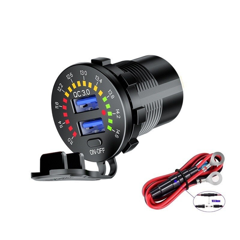 12V 24V QC 3,0 Dual USB Auto Ladegerät Wasserdicht 18W USB Auslauf Schnelle Ladung mit LED Voltmeter AUF aus Schalter für Lkw Motorrad