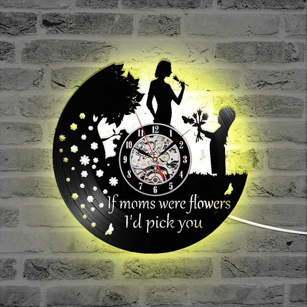 Feliz Día de la madre reloj de disco de vinilo hueco redondo silencioso LED relojes antiguo colgante reloj único para la gran mamá decoración del hogar