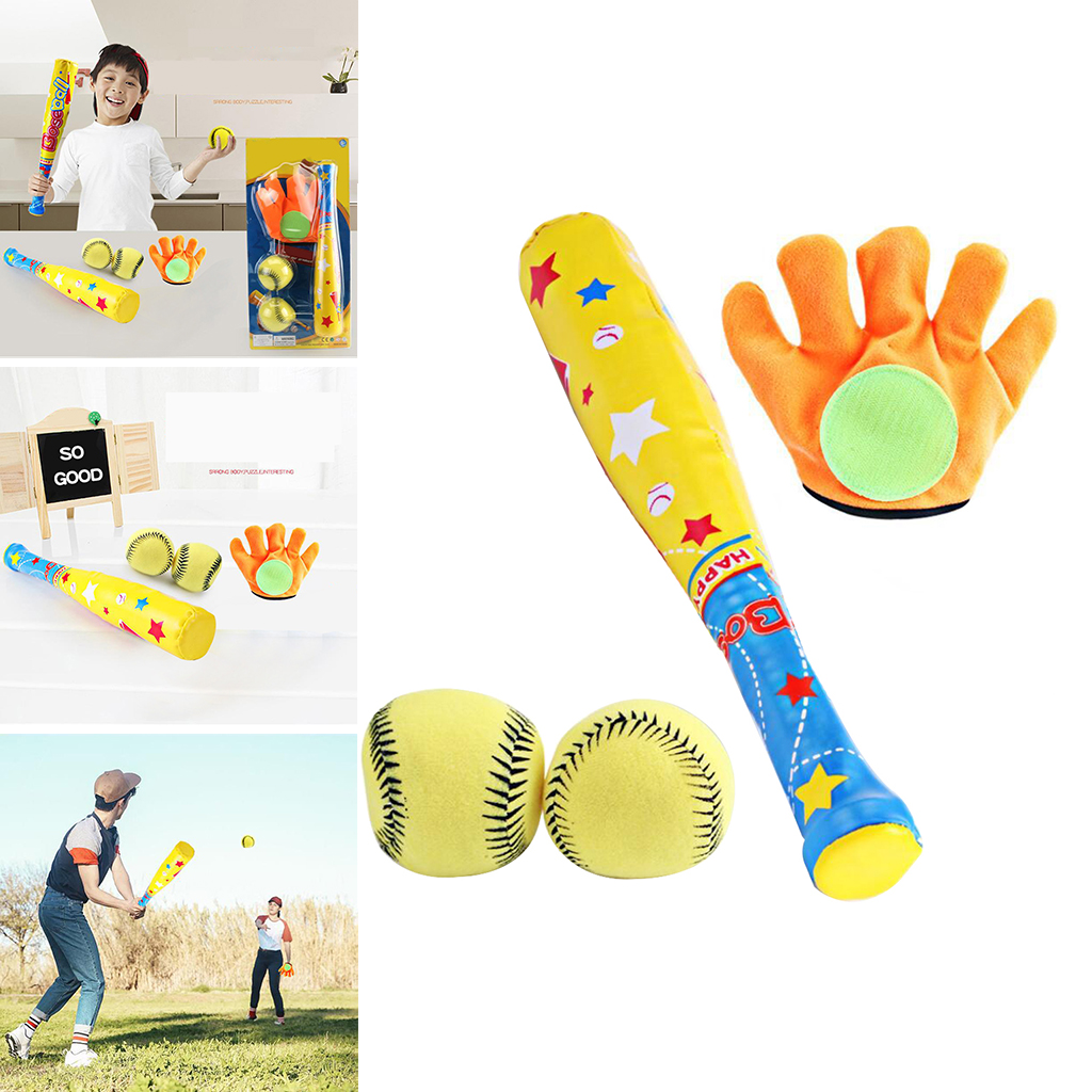 Mini-baseballset aus weichem schaumstoff, bestehend aus 2 bällen , 1 schläger und 1 handschuh für kleinkinder