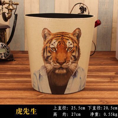 27cm retro Altpapier Korb Kreative PU Leder Bar Mülleimer Mülleimer Gargabe Warst Papier Jahrgang Korb Ohne Deckel: Herr. Tiger