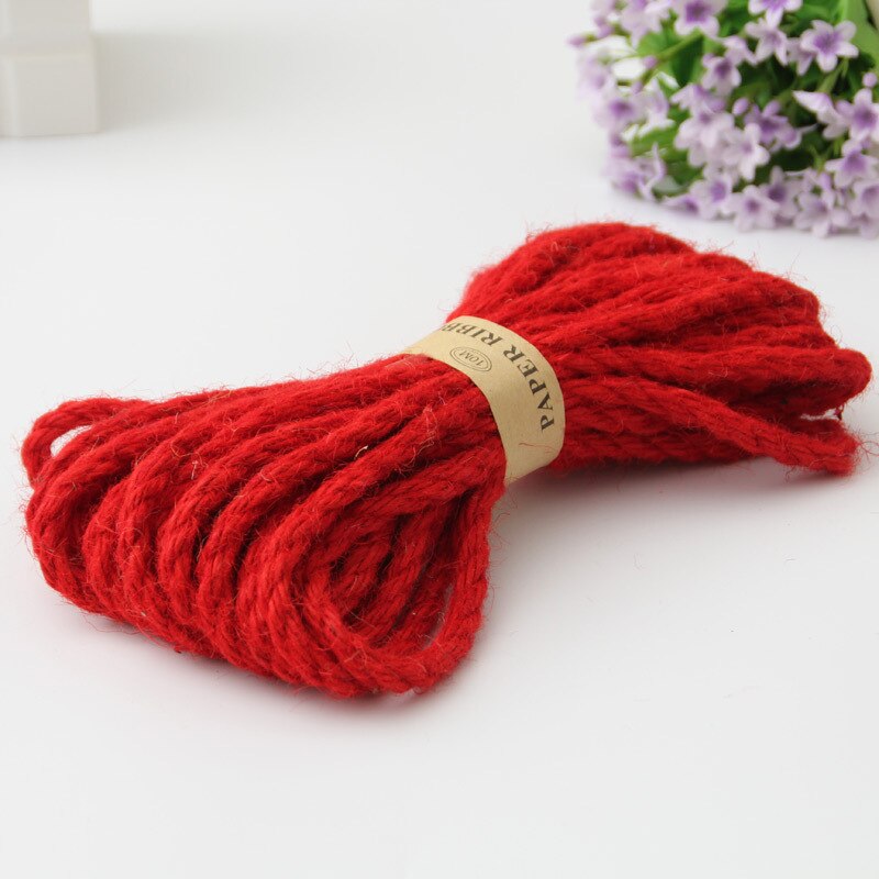 6mm naturalna juta sznurka pasek z juty liny konopne strona sznureczki do pakowania prezentów ślubnych nici DIY Craft wykonany ręcznie dekoracyjny Pet drapanie: red